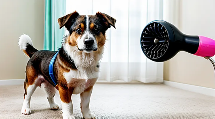 Instruction: how to accustom a dog to a hairdryer after bathing.
