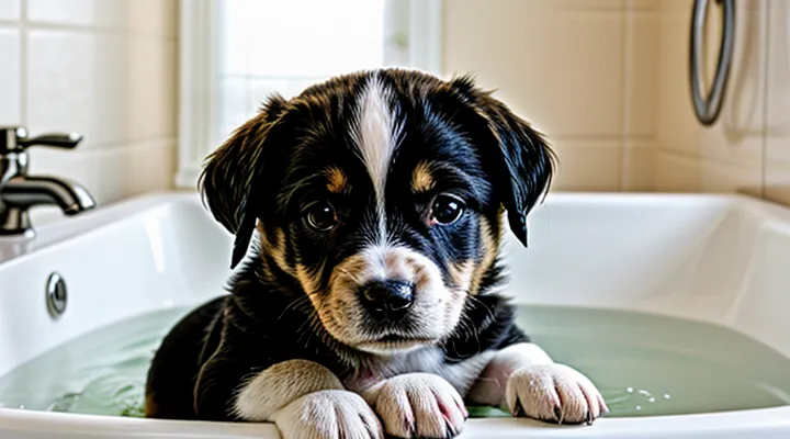 Instruction: how to properly bathe a puppy for the first time.