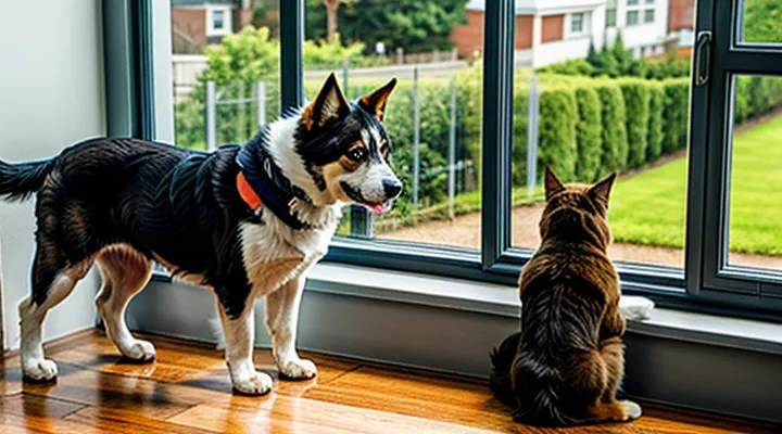 Instruction: how to train a dog not to bark at cats outside the window.