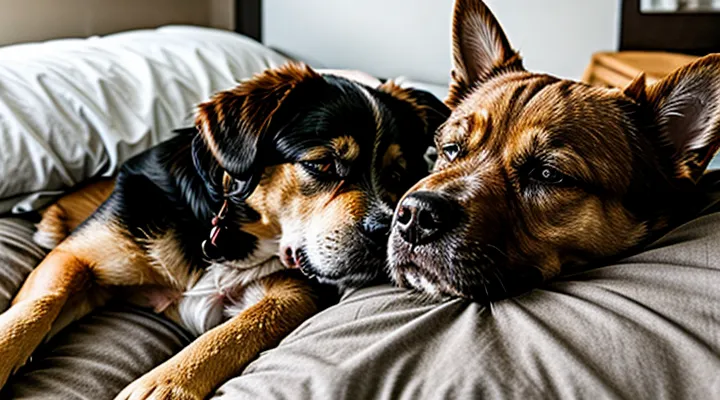 Instruction: what it means if a dog sleeps between you and your partner.