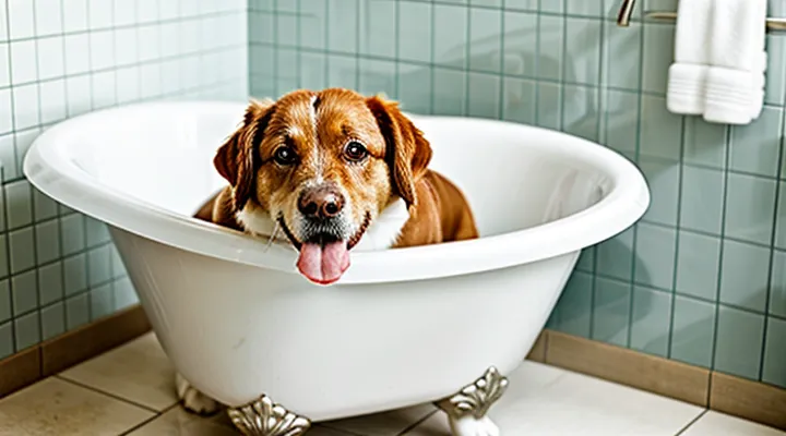 Instruction: what to do if a dog is afraid of being bathed in the bathtub.