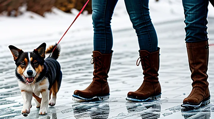 Instruction: what to do if a dog is afraid to walk on icy surfaces.